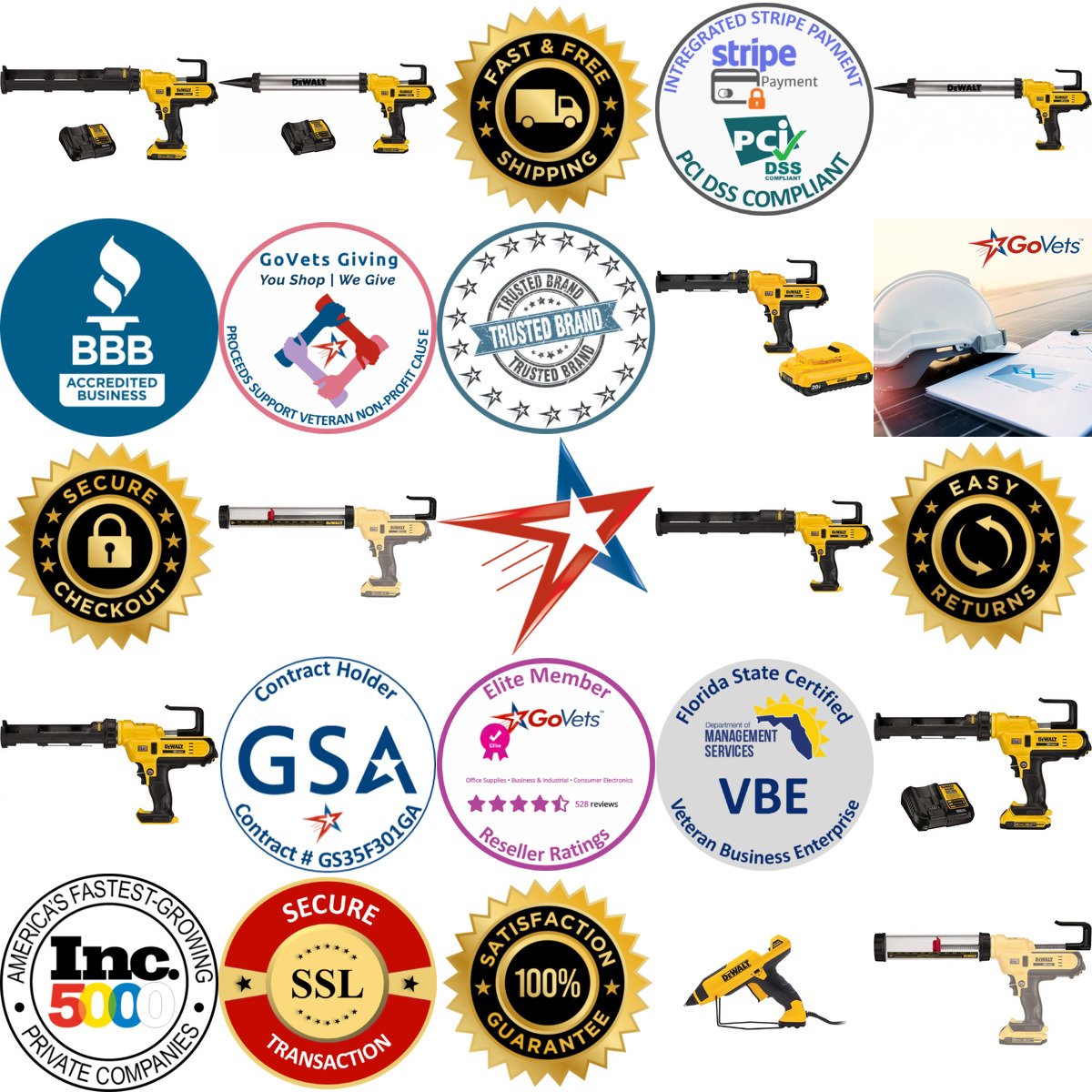 A selection of Dewalt products on GoVets