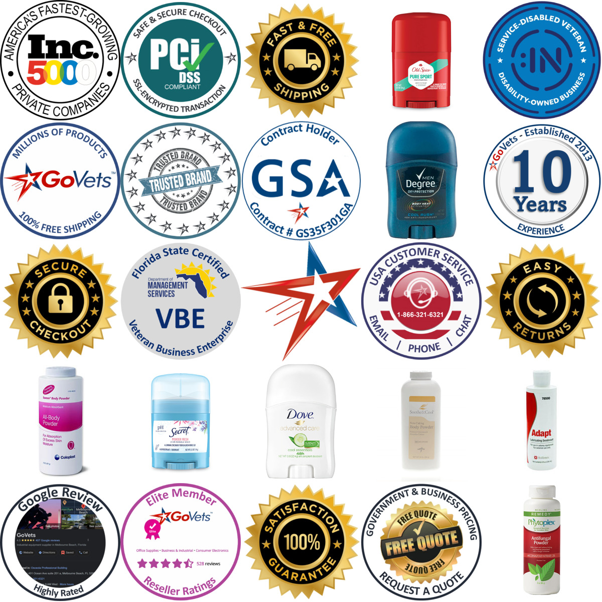 A selection of Deodorant and Powders products on GoVets