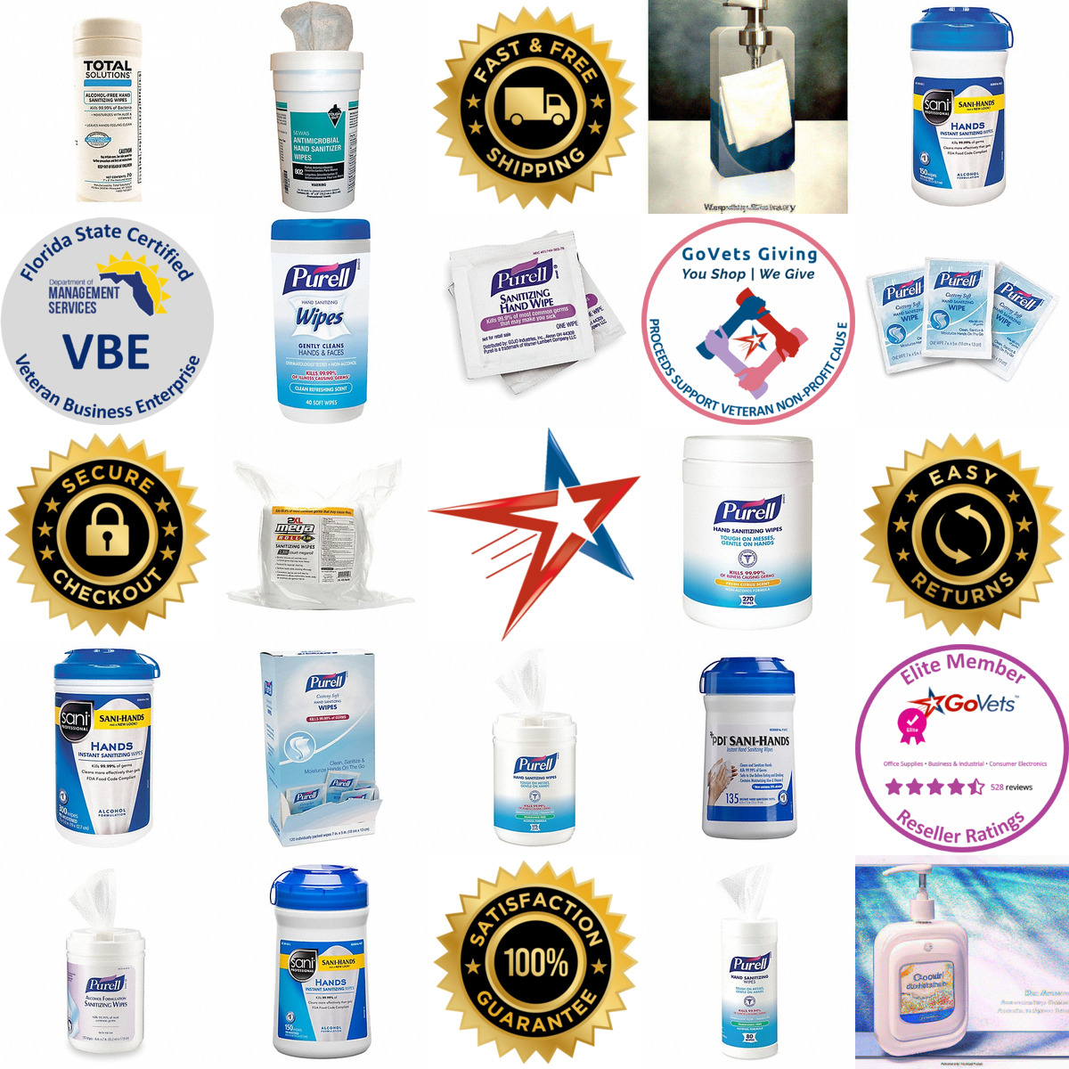 A selection of Hand Sanitizer Wipes products on GoVets