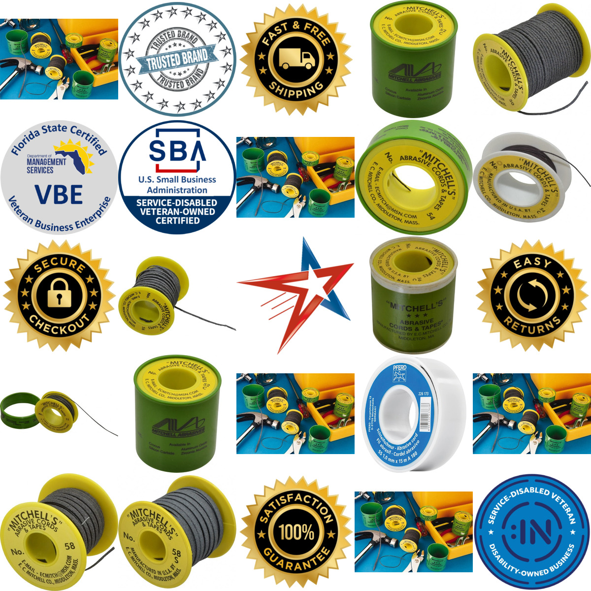 A selection of Abrasive Cords and Tape products on GoVets