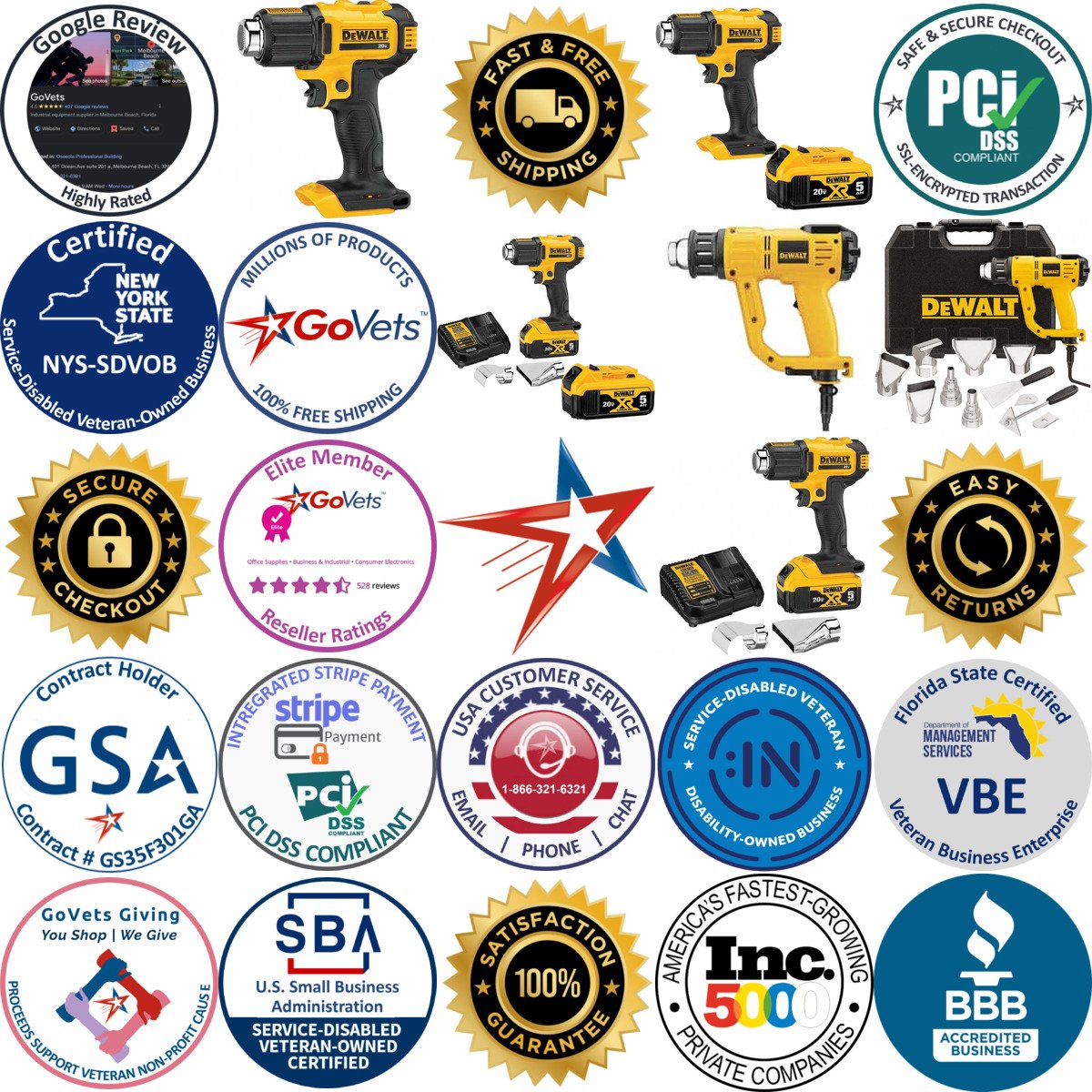 A selection of Dewalt products on GoVets