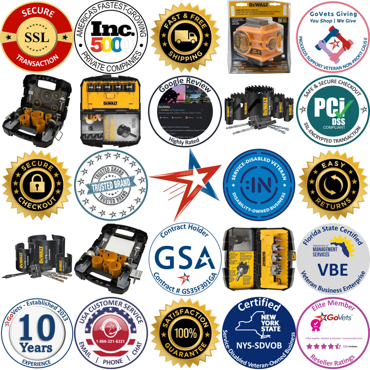 A selection of Dewalt products on GoVets