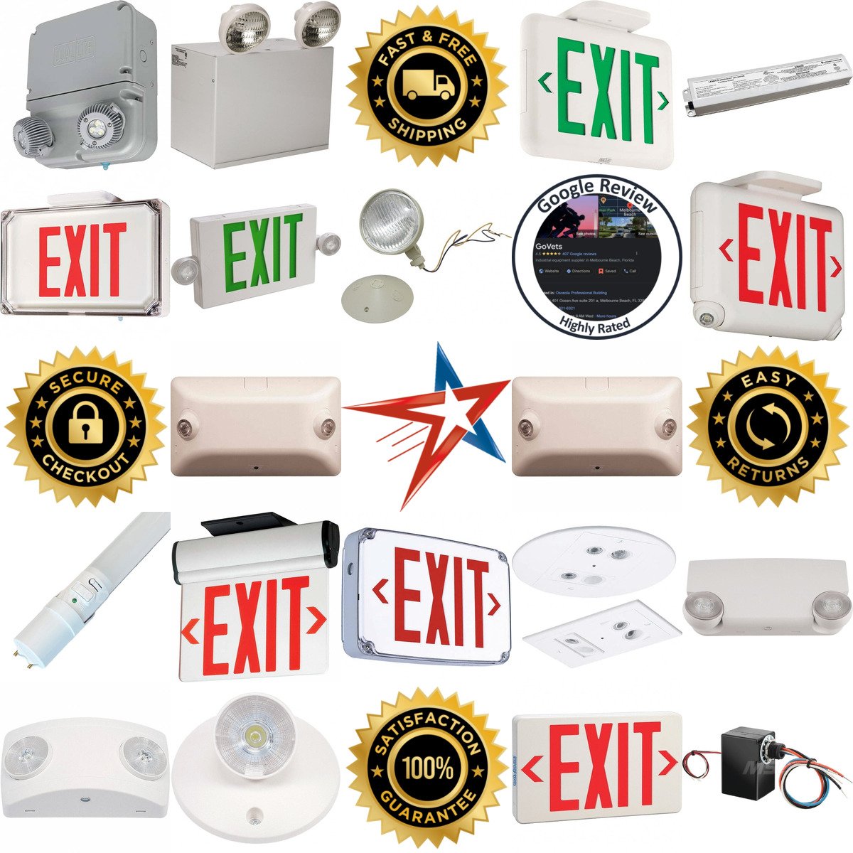 A selection of Emergency Lights and Exit Signs products on GoVets