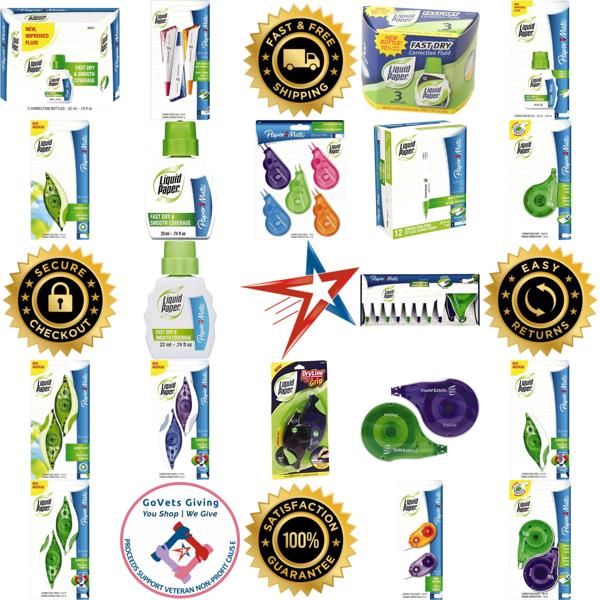 A selection of Paper Mate Liquid Paper products on GoVets