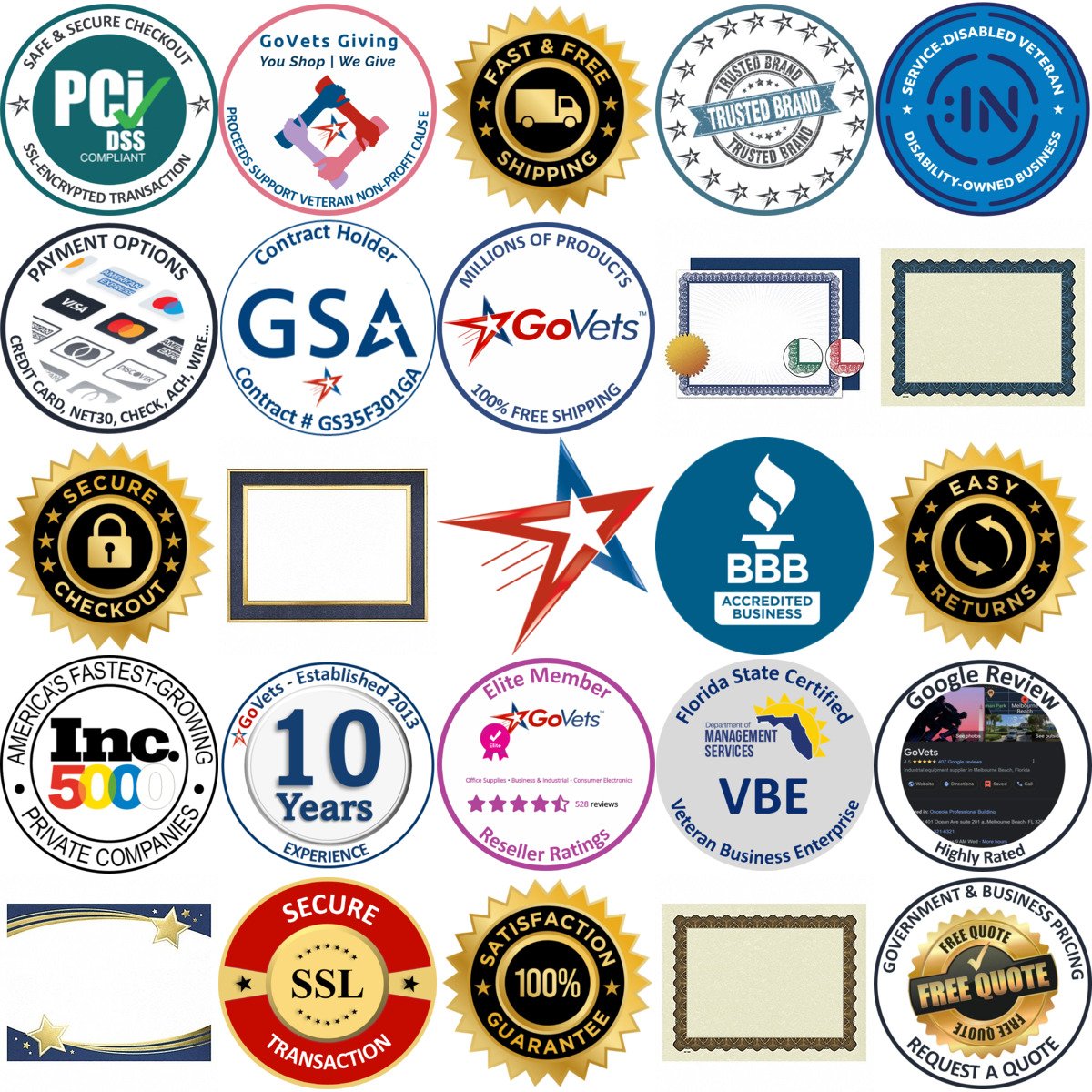 A selection of Awards and Certificates products on GoVets