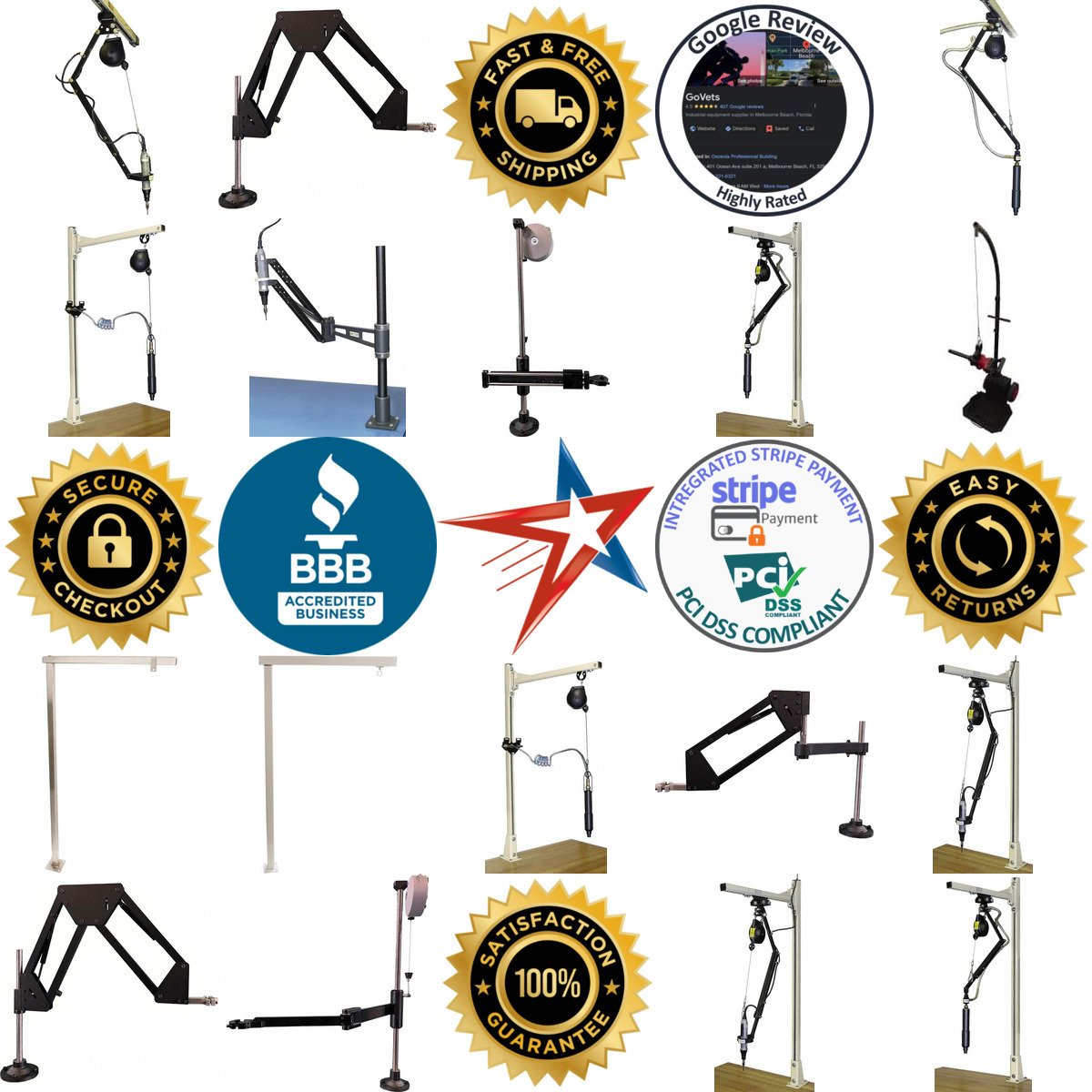 A selection of Tool Balancer Workstations and Arms products on GoVets