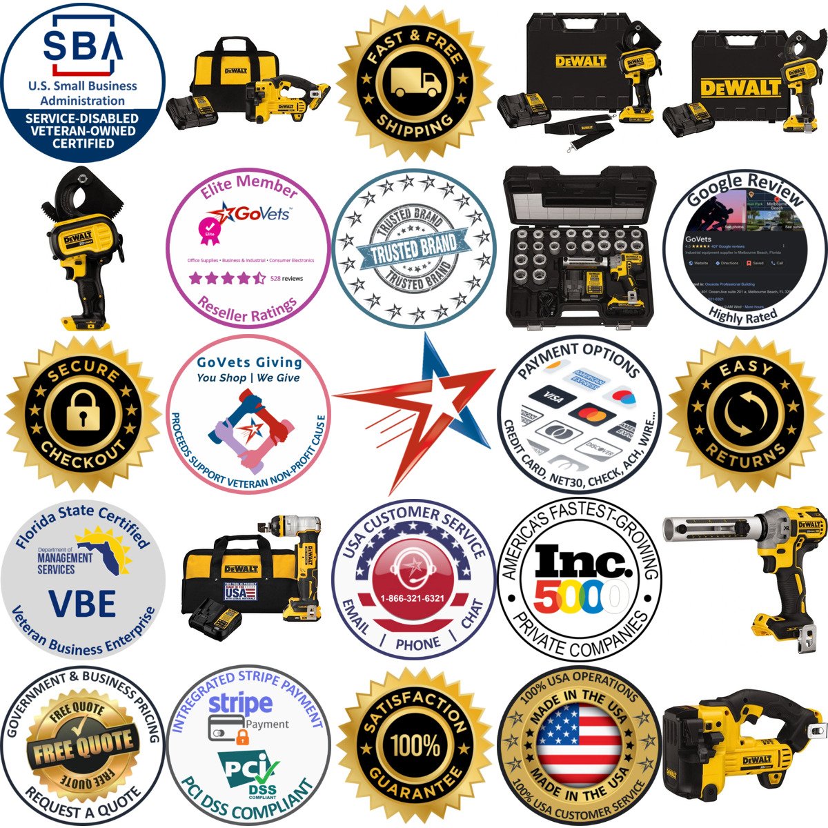 A selection of Dewalt products on GoVets