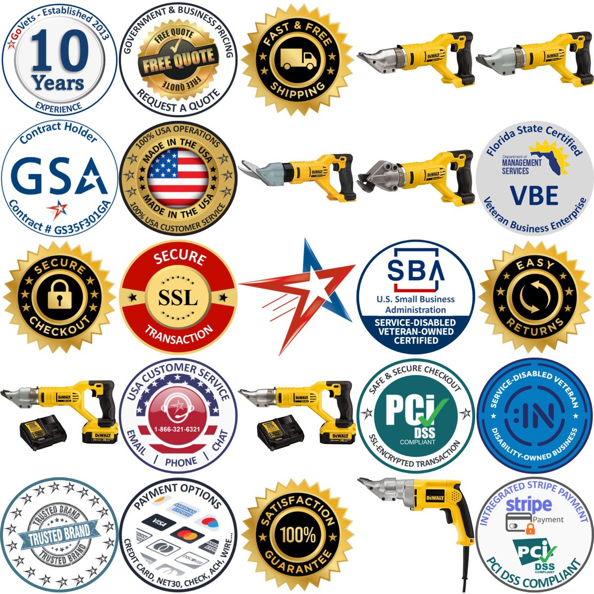 A selection of Dewalt products on GoVets