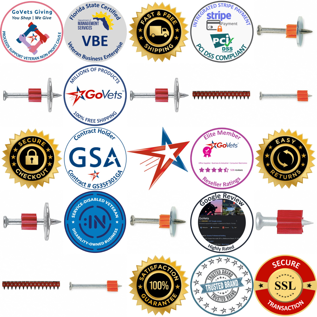 A selection of Fasteners For Powder Actuated Guns products on GoVets