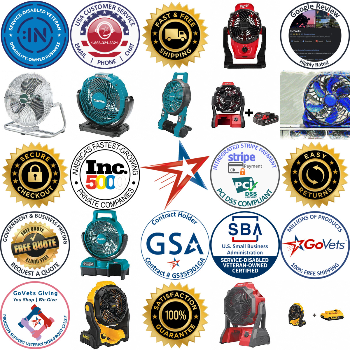 A selection of Cordless Jobsite Fans products on GoVets