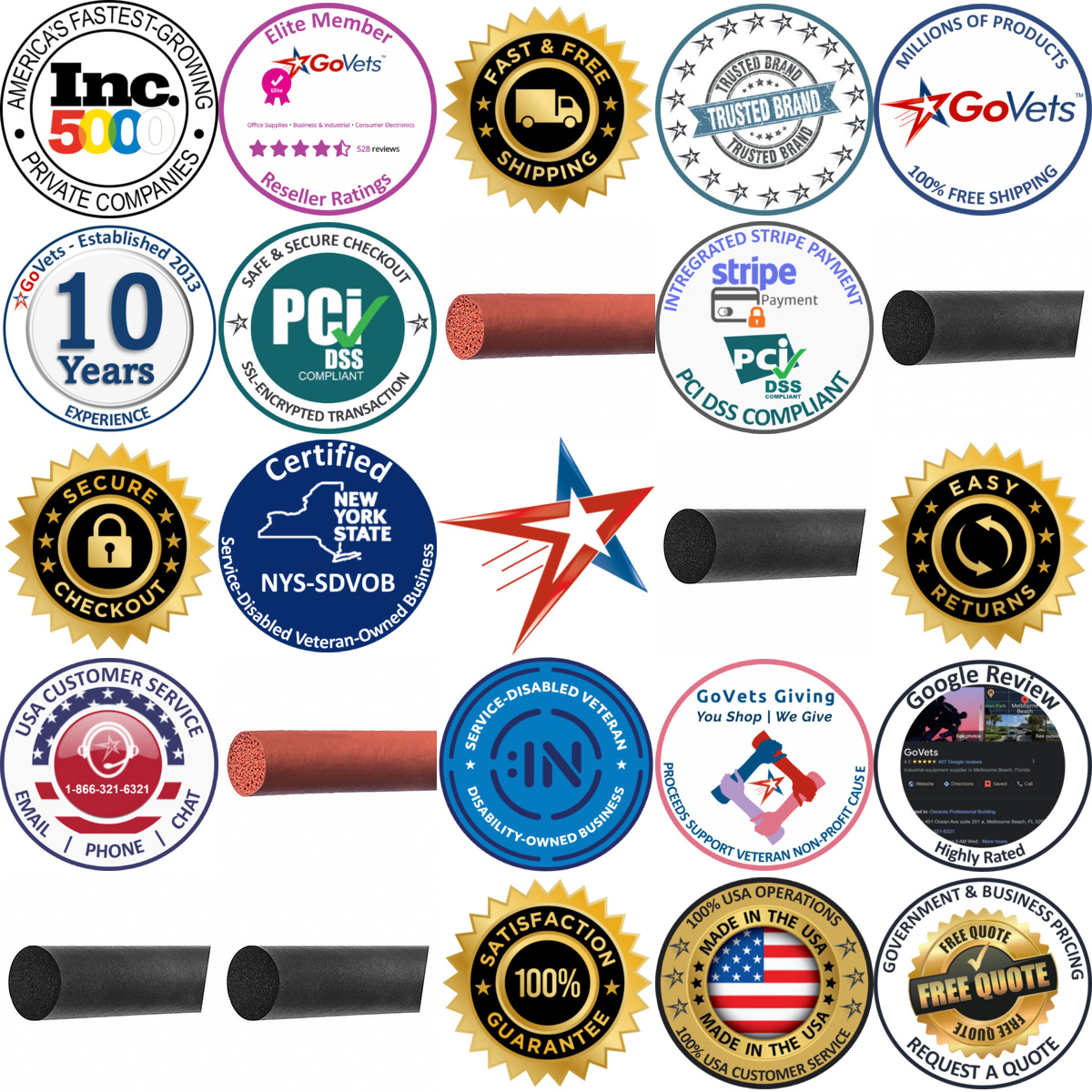 A selection of Foam Cord products on GoVets