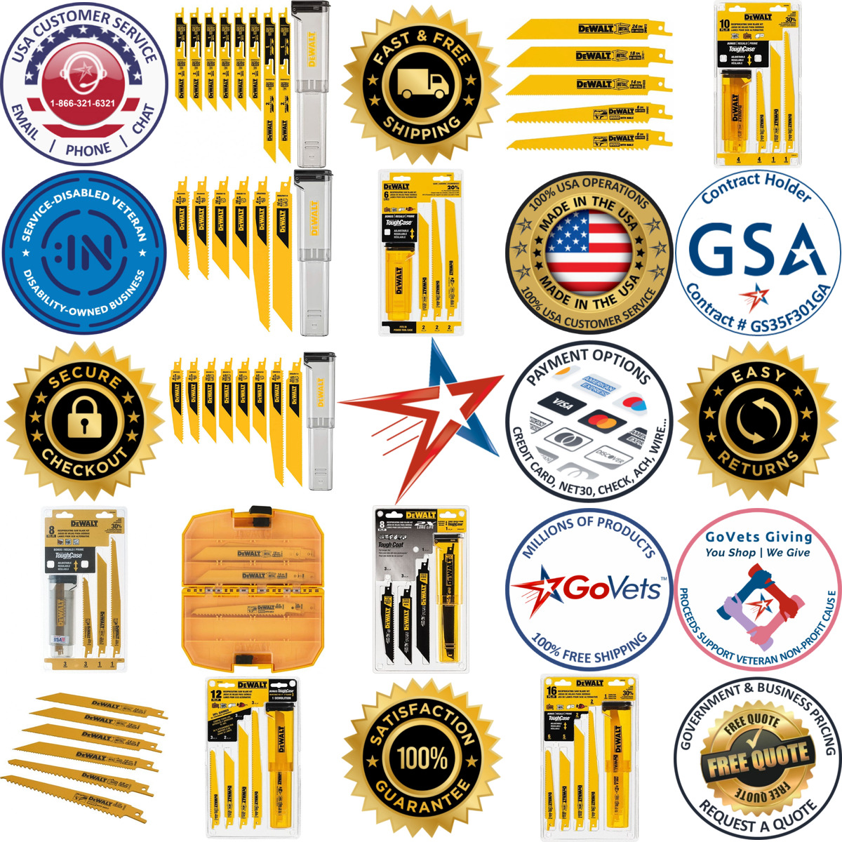 A selection of Dewalt products on GoVets