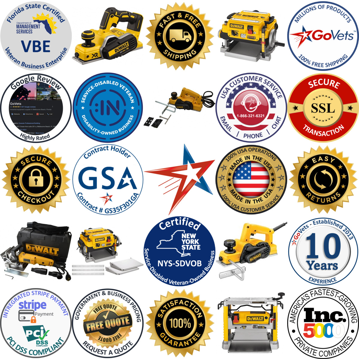 A selection of Dewalt products on GoVets