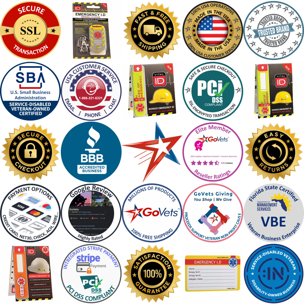 A selection of Worker Emergency Identification products on GoVets