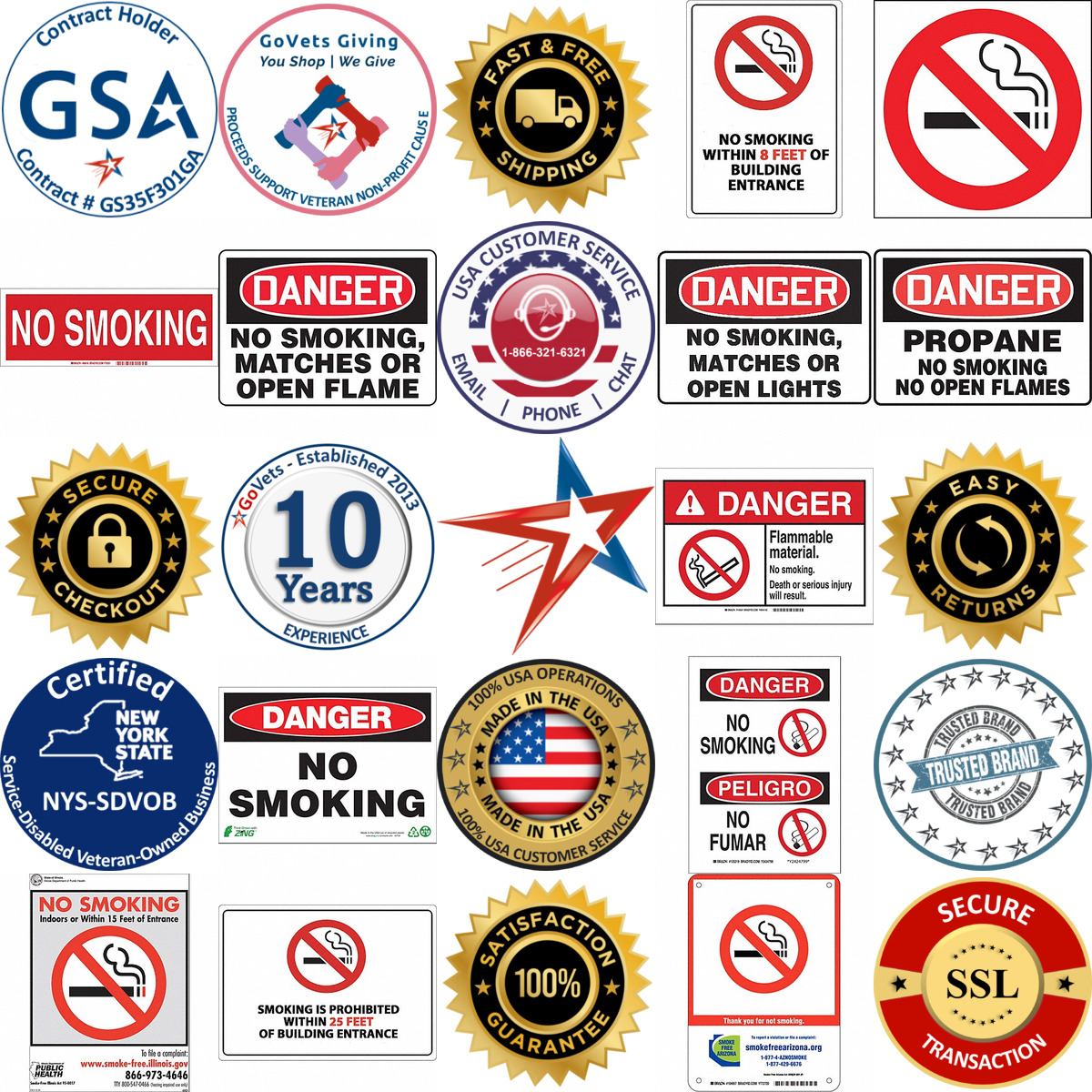 A selection of no Smoking Signs products on GoVets