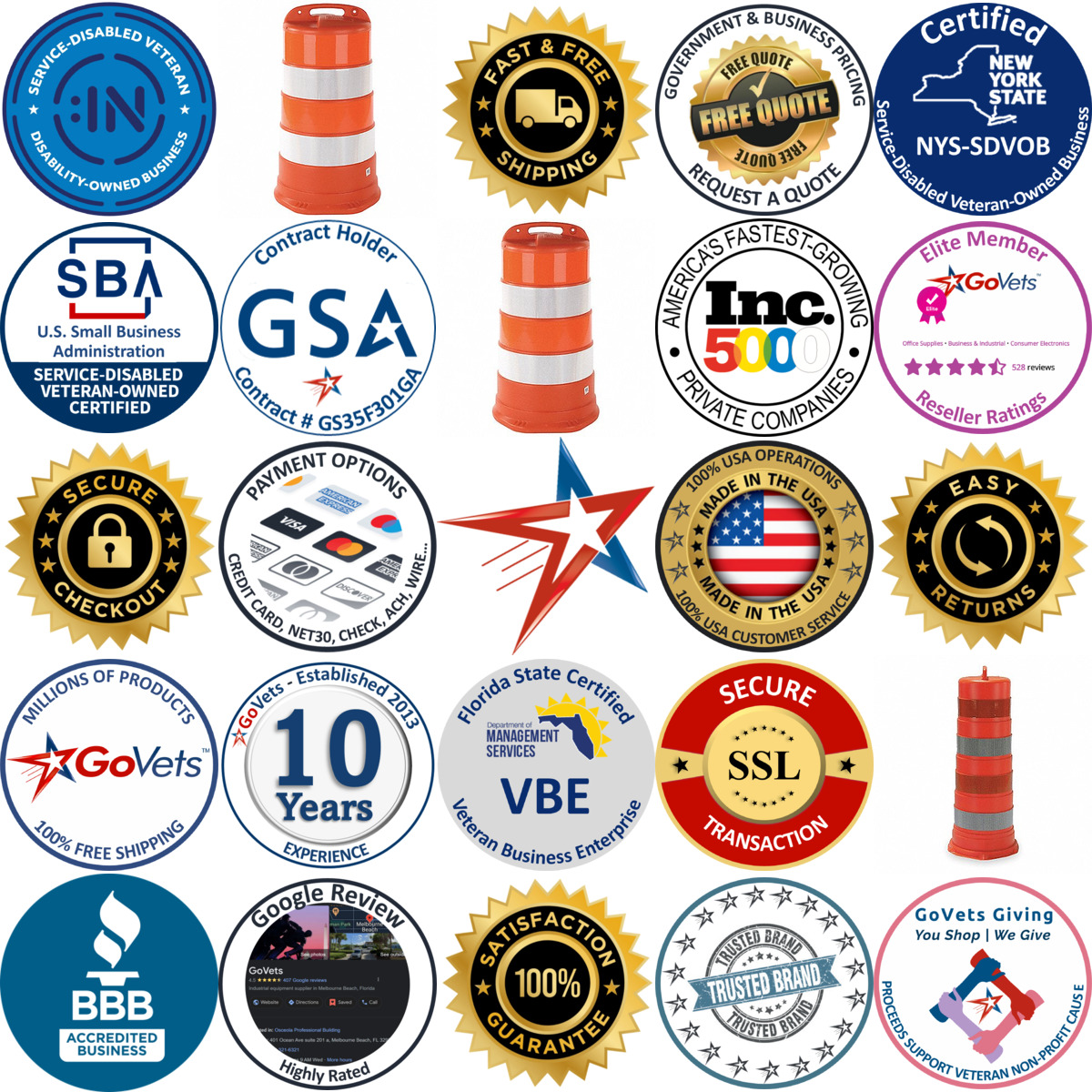 A selection of Traffic Barrels products on GoVets