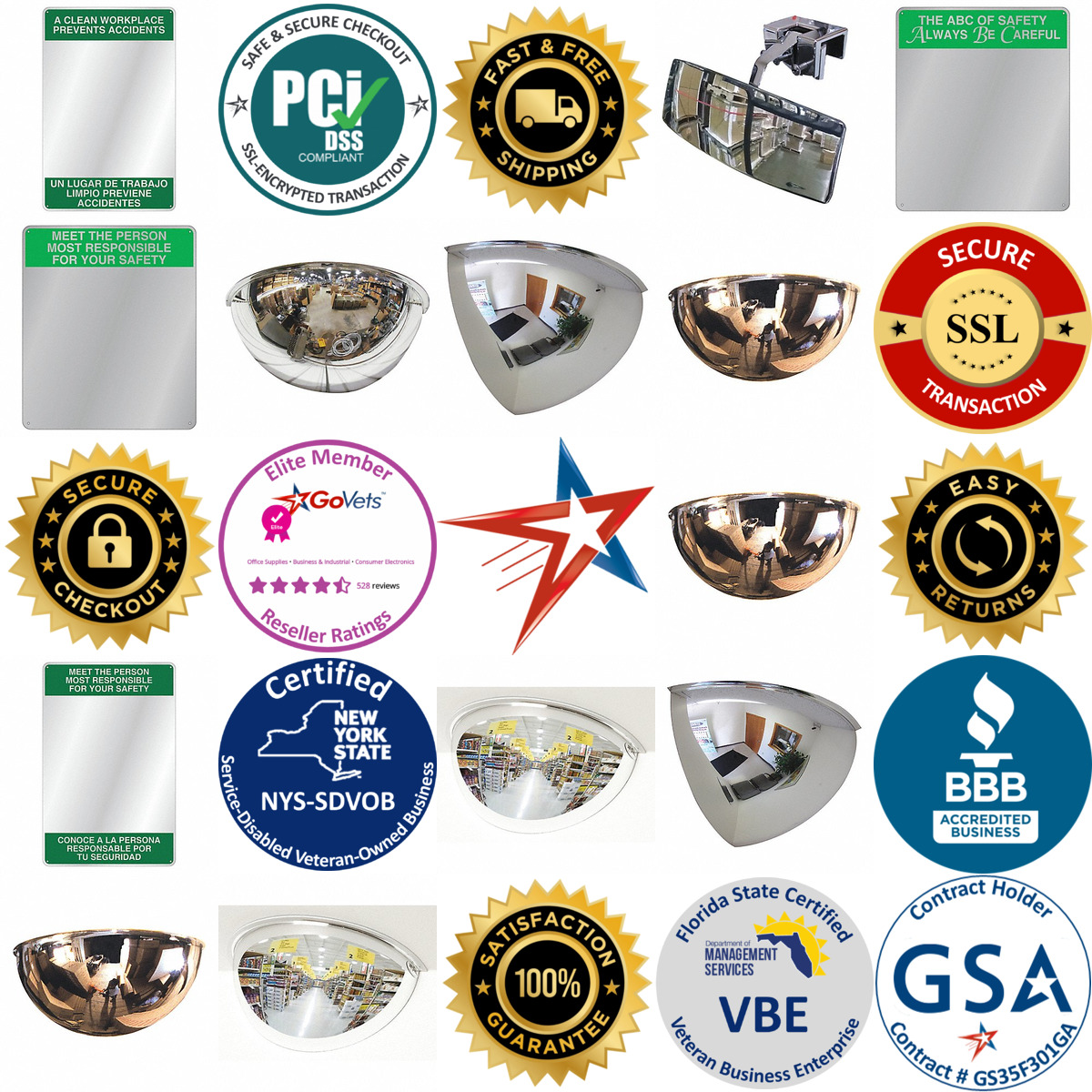 A selection of Traffic Safety and Security Mirrors products on GoVets