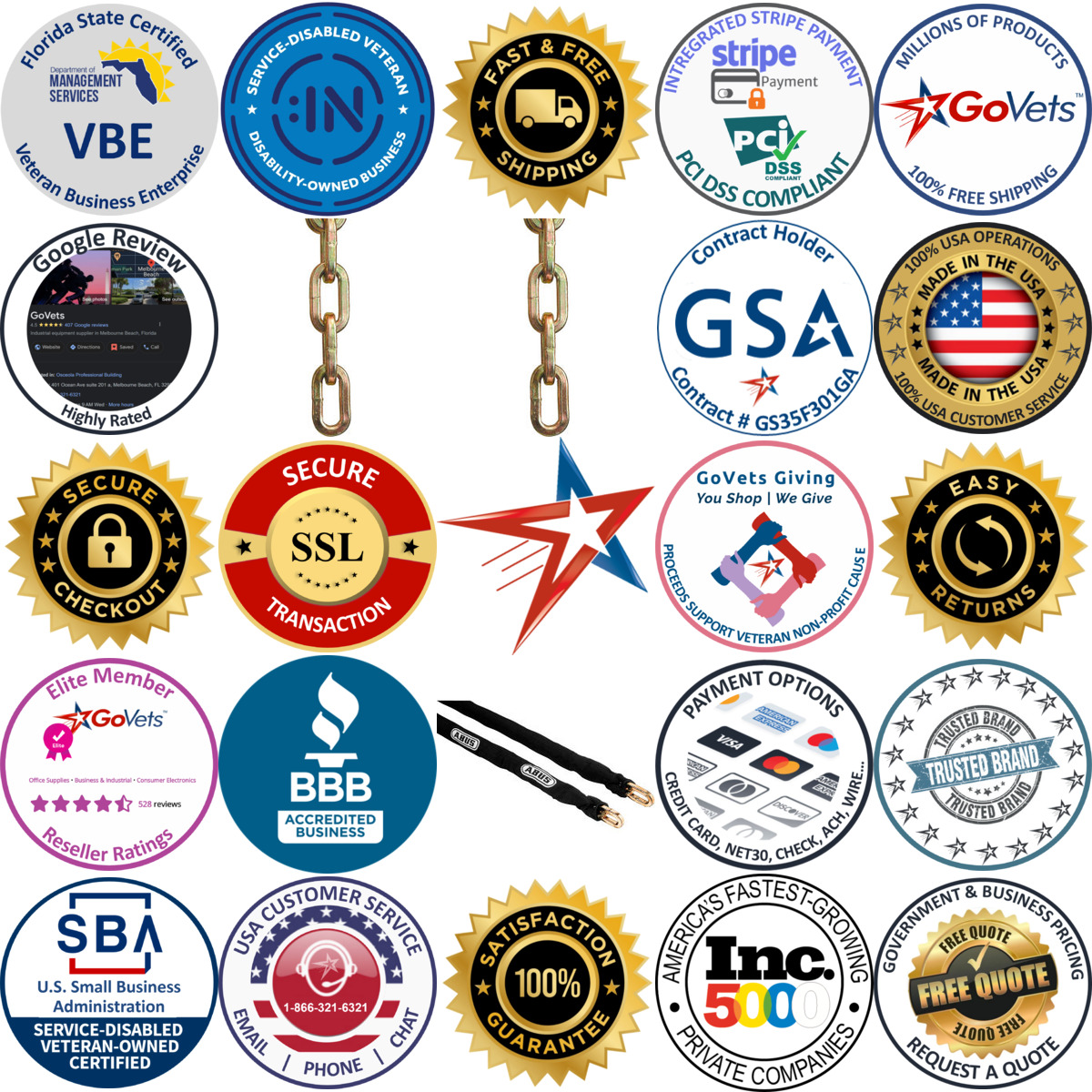 A selection of Security Chains products on GoVets