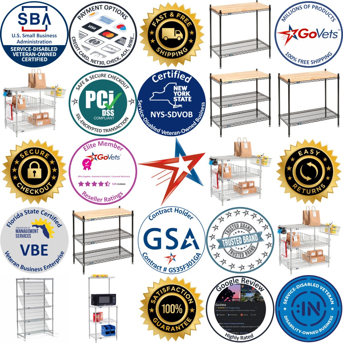 A selection of Food Service and Retail Shelving products on GoVets