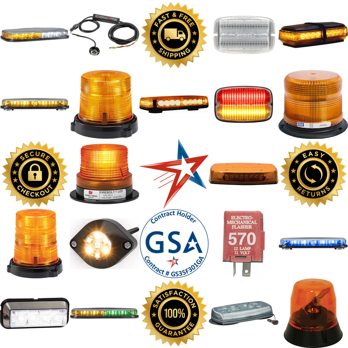 A selection of Emergency and Towing Lights products on GoVets