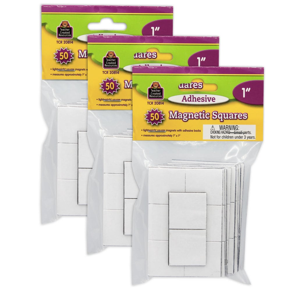 Teacher Created Resources Adhesive Magnetic Squares, 1in, Black, 50 Squares Per Pack, Set Of 3 Packs (Min Order Qty 3) MPN:TCR20814-3