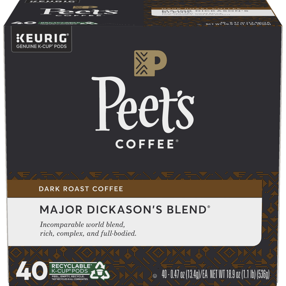 Peets Coffee Major Dickasons Blend Coffee K-Cup Pods, Box Of 40 (Min Order Qty 2) MPN:5000367923