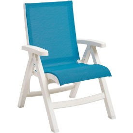 Grosfillex® Jamaica Beach Folding Chair Sky Blue Sling w/ White Resin Frame - Pkg Qty 2 UT096004