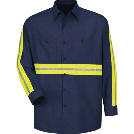 Red Kap® Enhanced Visibility Industrial Long Sleeve Work Shirt Navy Poly/Cotton Regular 3XL SP14ENRG3XL