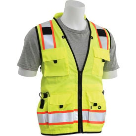 ERB® S252C ANSI Class 2 Deluxe Mesh/Solid Surveyor Vest Zipper Closure L Hi-Viz Lime WEL62386HLLG