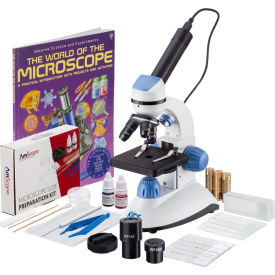 AmScope IQCrew 40X-1000X Dual Illumination Microscope 1MP Digital Eyepiece Slide Prep Book Blue M50C-B14-WM-E1