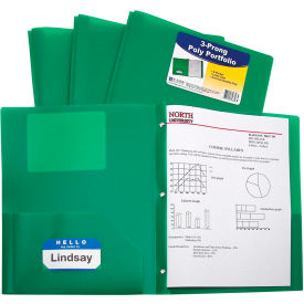 C-Line Products Two-Pocket Heavyweight Poly Portfolio Folder with Prongs Green 25 Folders/Set 33963-BX