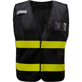 GSS Safety Incident Command Vest- Black Vest w/Lime Prismatic Tape-One size Fits All 3115