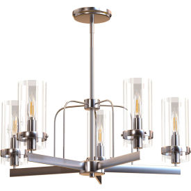 Ambiate Lucia Chandelier Light Fixture 5 Candelabra E12 Base Sockets 60W 120V Satin Nickel AL10012C5