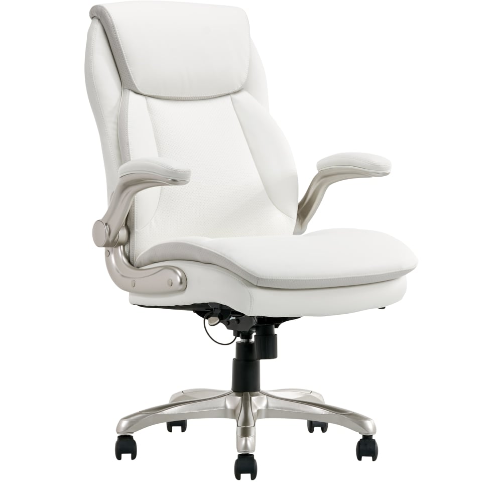 Serta Smart Layers Brinkley Ergonomic Bonded Leather High-Back Executive Office Chair, White/Silver MPN:52231