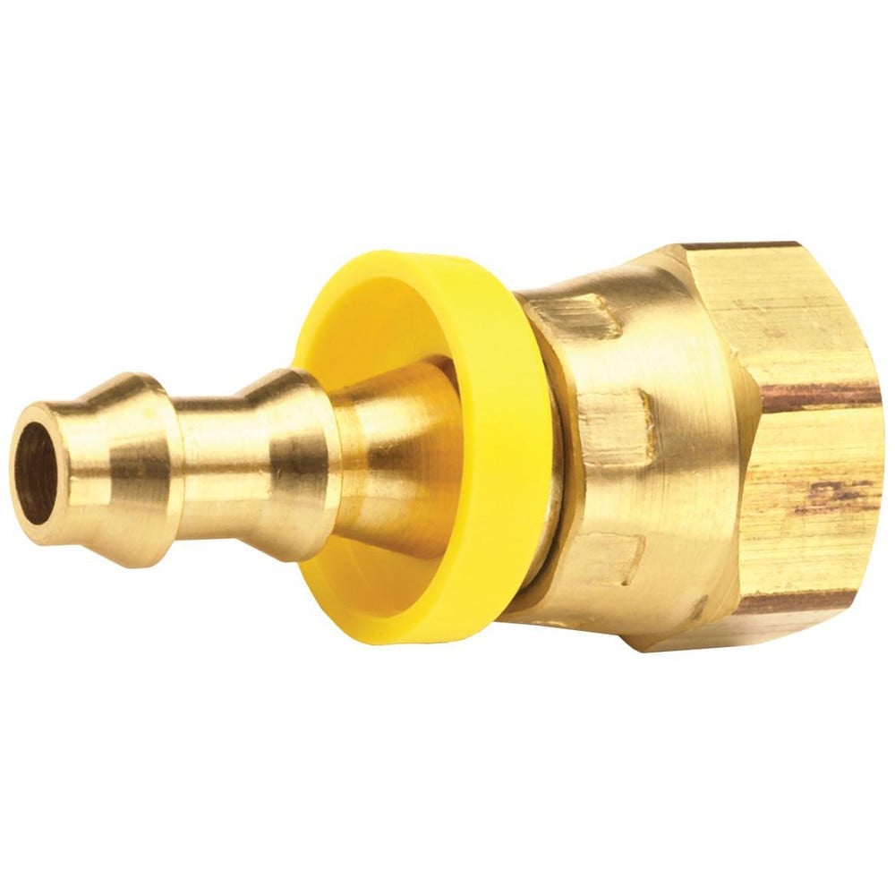 Barbed Push-On Hose Fittings, Fitting Type: Female Swivel , Inside Diameter (Inch): 1/2 , Material: Brass , Thread Standard: NPTF , Thread Size: 1/2-14  MPN:2800808C