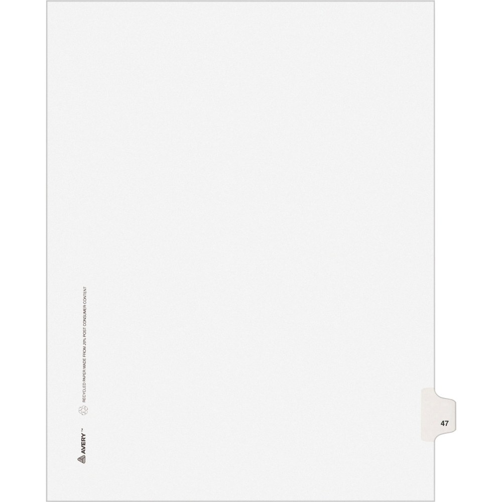 Avery Individual Legal Dividers Avery Style, Letter Size, Side Tab #47, White Dividers/White Tabs, Pack Of 25 (Min Order Qty 35) MPN:1047