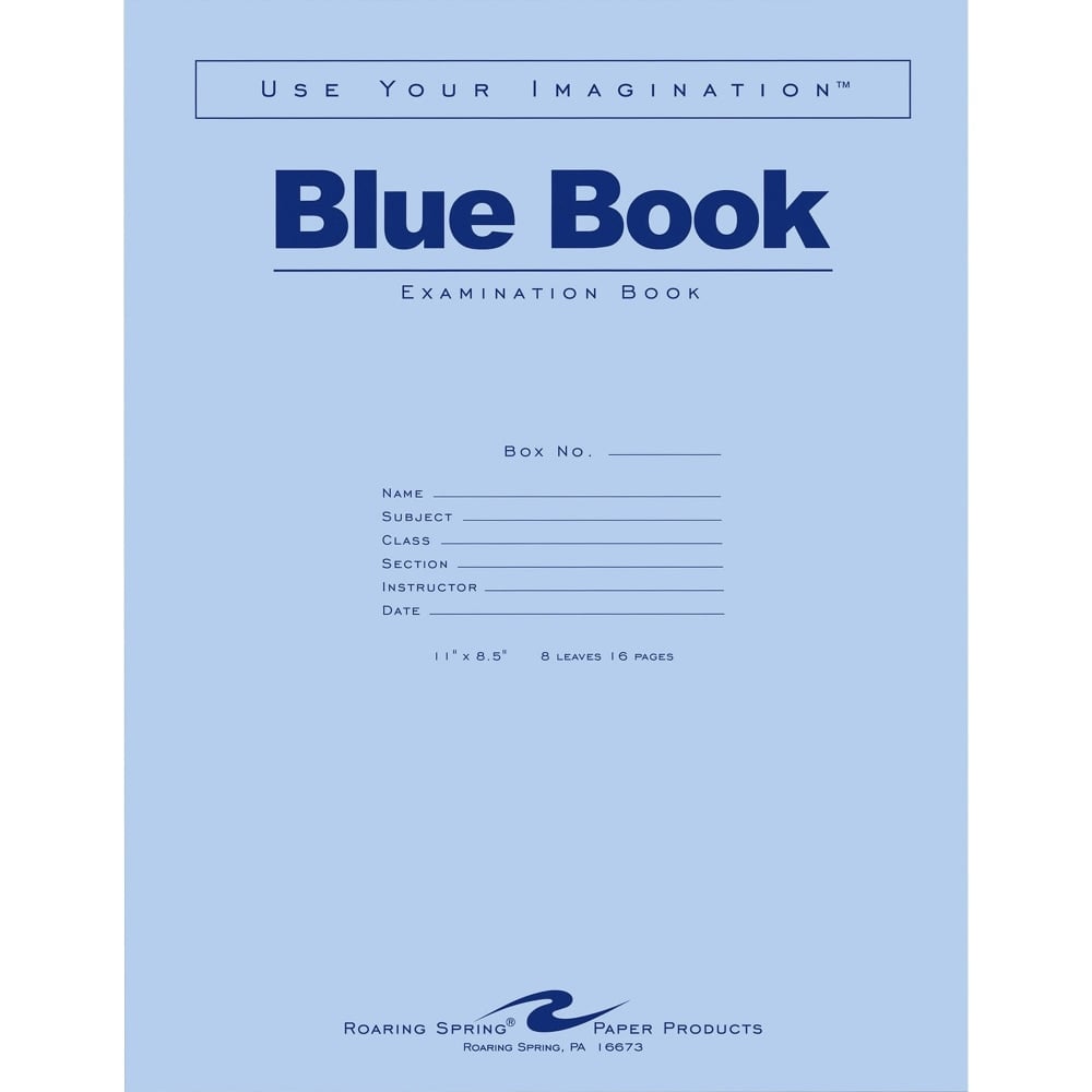 Roaring Spring Blue Book Wide-Ruled Examination Books, 8 1/2in x 11in, Pack Of 50 (Min Order Qty 3) MPN:77517