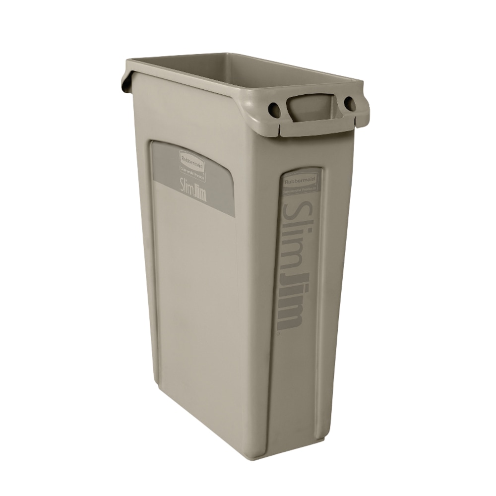 Rubbermaid Slim Jim Waste Container With Vents Channels, 23 Gallons, 30in x 11in x 22in, Beige MPN:FG354060 BEIG