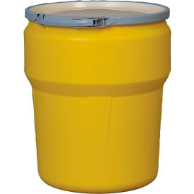Eagle® Lab Pack Open Head Poly Drum Metal Lever Lock 10 Gallon Capacity Yellow 1609M