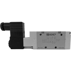 Aignep USA 5/2 Single Solenoid Valve Pilot/Spr Return 1/2 NPTF 110V AC/5VA Coil Blk Connection 01VS050005N0501