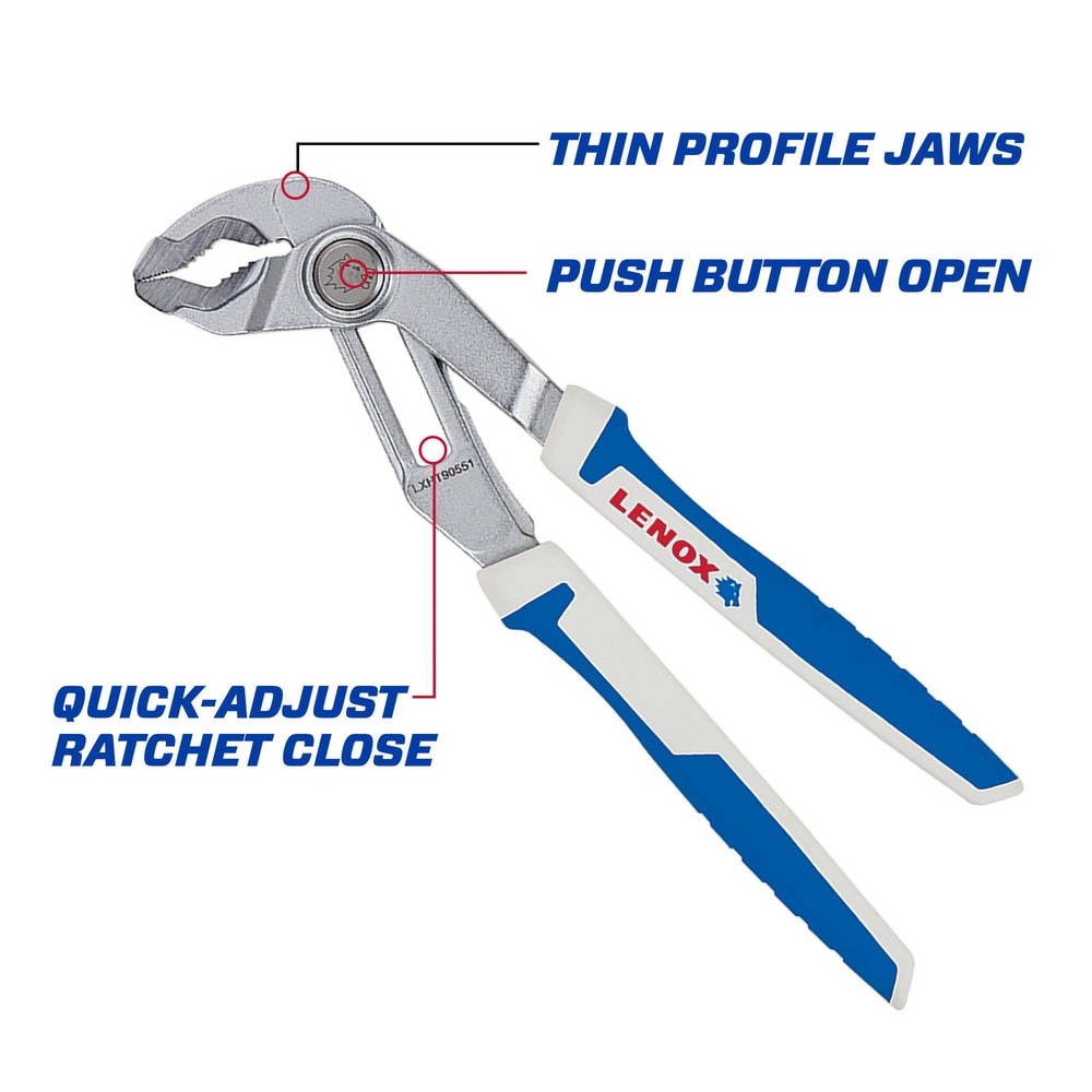 Slip Joint Pliers, Jaw Texture: Smooth , Jaw Length: 2.25in , Jaw Width: 0.5in , Overall Length: 10.00in , Thin Nose: No  MPN:LXHT90551