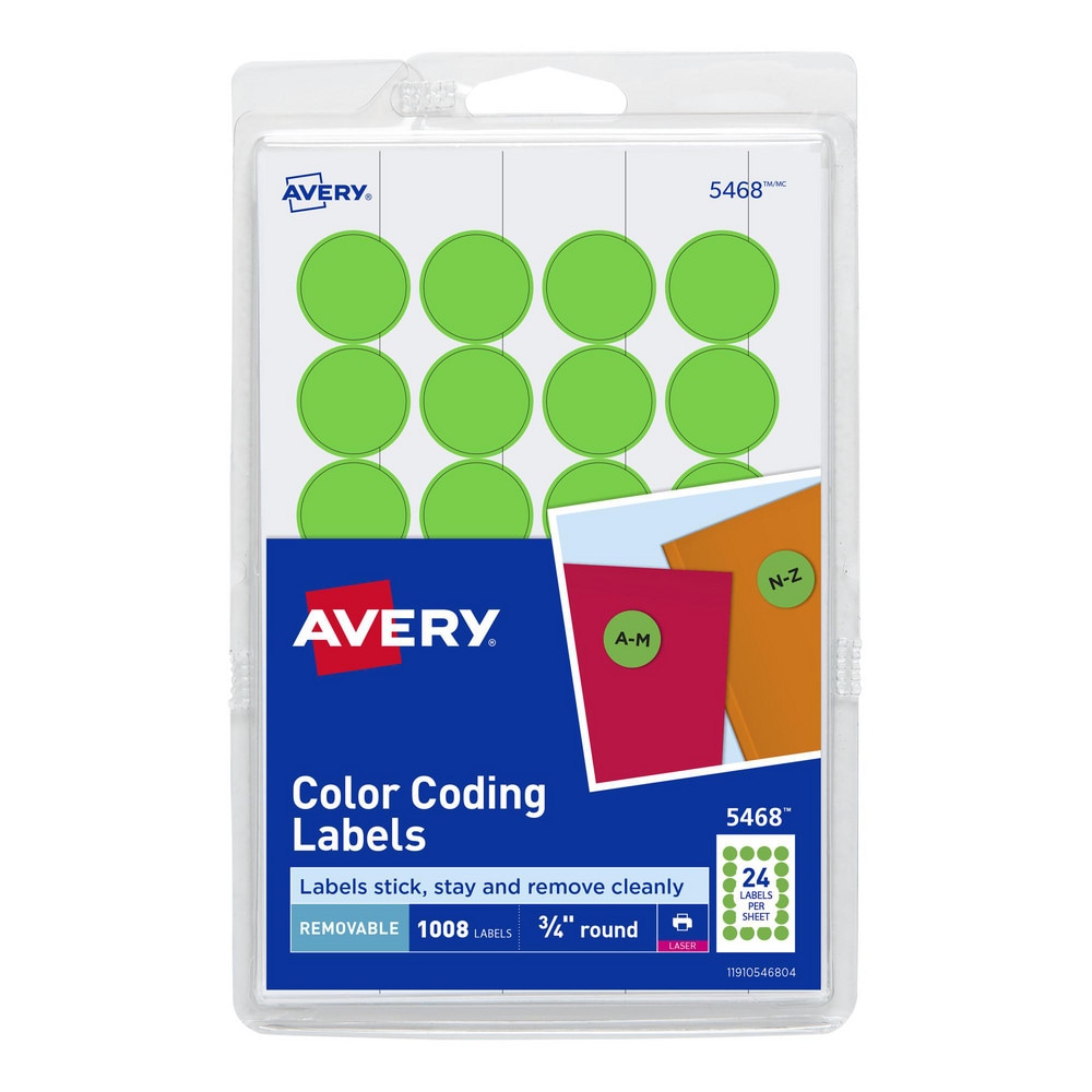 Labels, Ribbons & Tapes, Type: Color-coding labels, 3/4 round , Color Family: Flouorescent Green , Color: Flouorescent Green , Number Of Labels Per Roll: 1008  MPN:05468