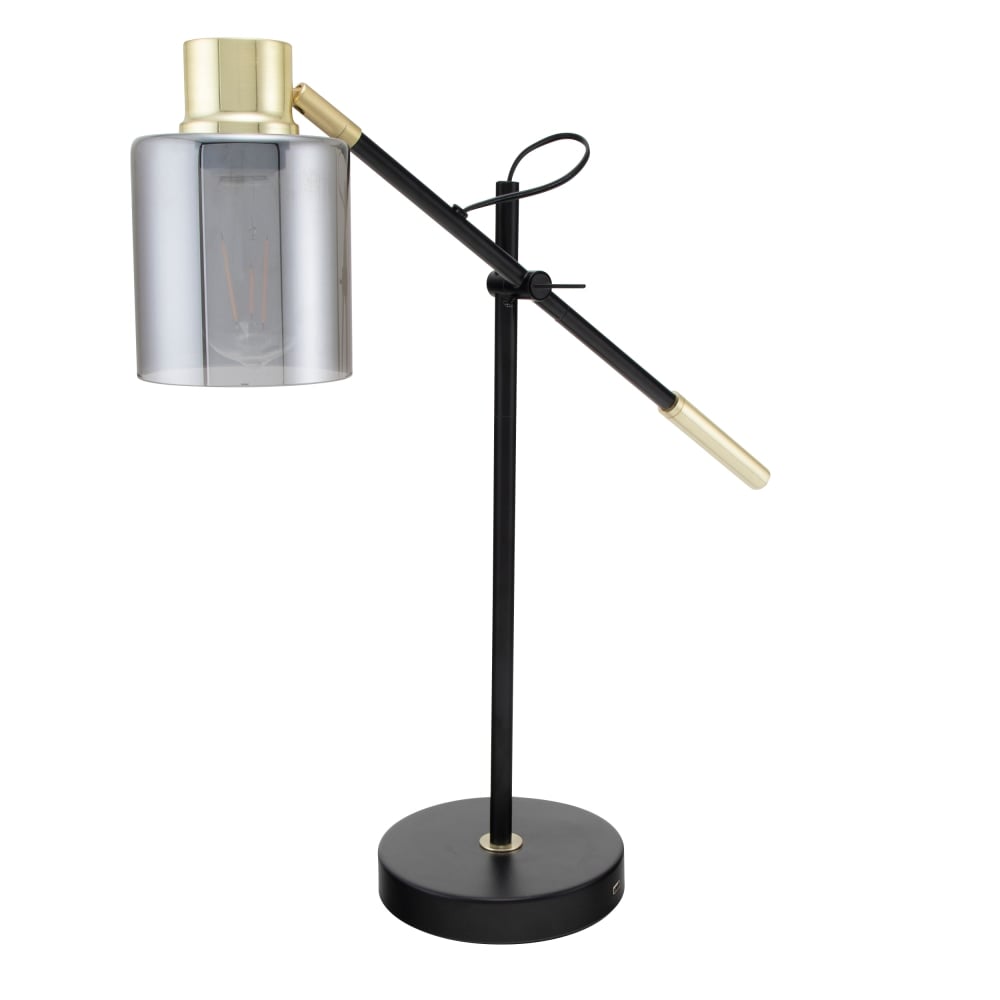 Realspace Veretti 23inH Modern Tilt-Arm Lamp, Adjustable, Smokey Gray Shade/Black Base MPN:RS210801H