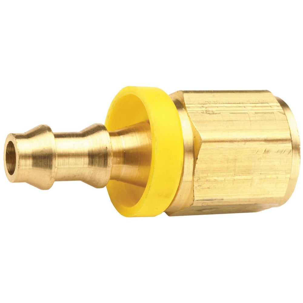 Barbed Push-On Hose Fittings, Fitting Type: Female , Inside Diameter (Inch): 3/8 , Material: Brass , Thread Standard: NPTF , Thread Size: 1/4-18  MPN:2740604C