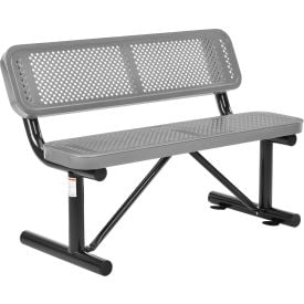 GoVets™ 4' Outdoor Steel Bench w/ Backrest Perforated Metal Gray 744GY695