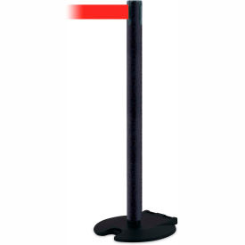 Rollabarrier® Retractable Belt Barrier 13' Red Belt Black Wrinkle Post RB1-89-89-MAX-NO-R5X-C-S