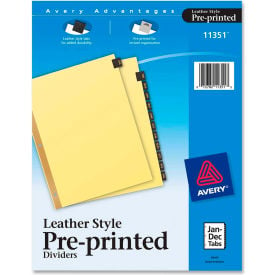 Avery Monthly Gold Line Black Leather Tab Divider Jan to Dec 8.5