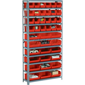 GoVets™ Steel Open Shelving with 16 Red Plastic Stacking Bins 5 Shelves - 36x12x39 246RD603