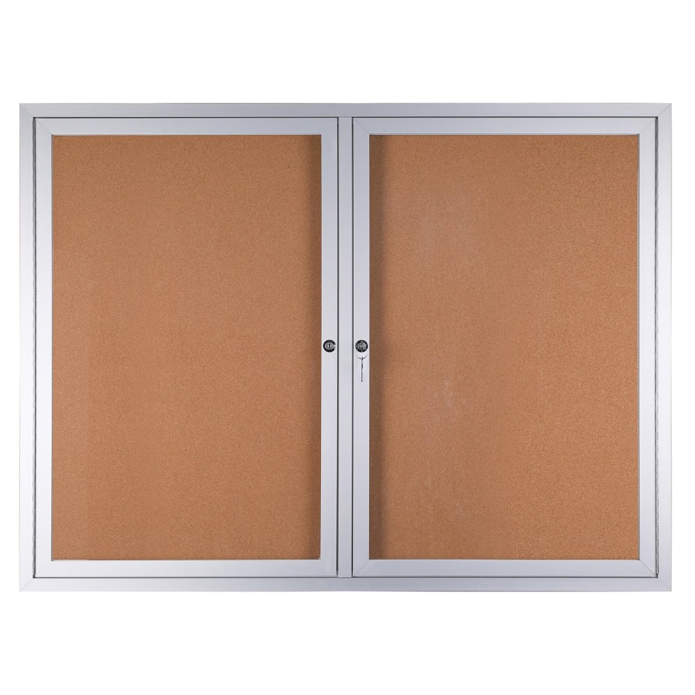 WorkPro Enclosed Double-Door Cork Bulletin Board, 36in x 48in, Aluminum Frame With Silver Finish MPN:KK3874A