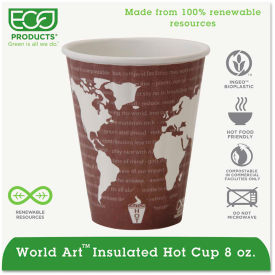 Eco-Products® World Art Insulated Hot Cups 8 oz. Maroon 800/Carton EP-BNHC8-WD